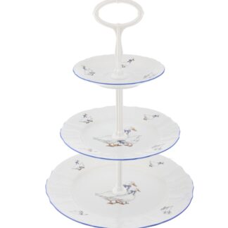 Этажерка 3-х ярусная; Bernadotte  декор "Гуси" (золотая стойка)