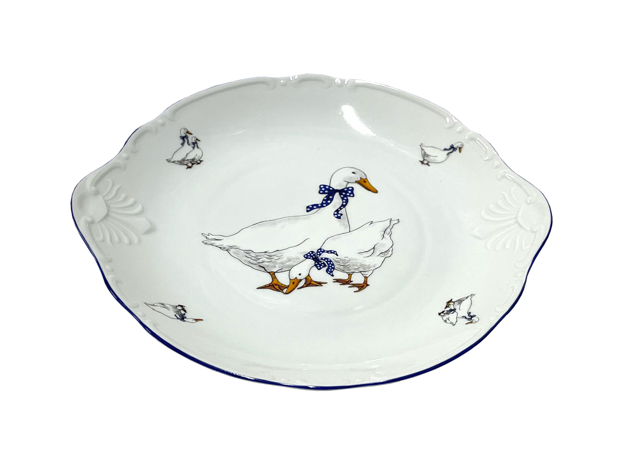 Тарелка для торта с ручками 27 см, "Констанция", декор "Гуси"